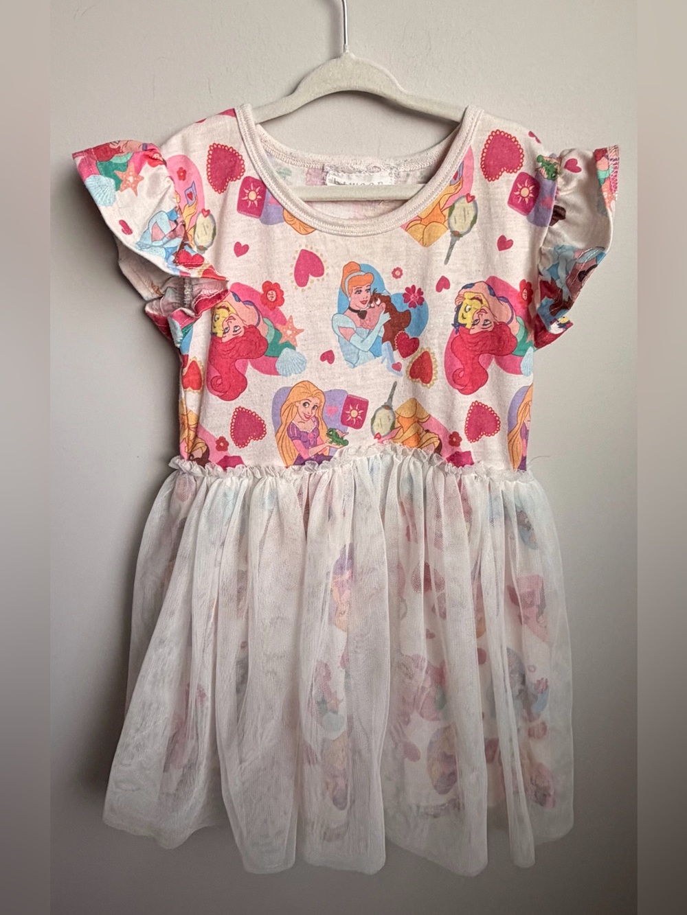 btween Pink Princess Print Tulle-Skirt Dress